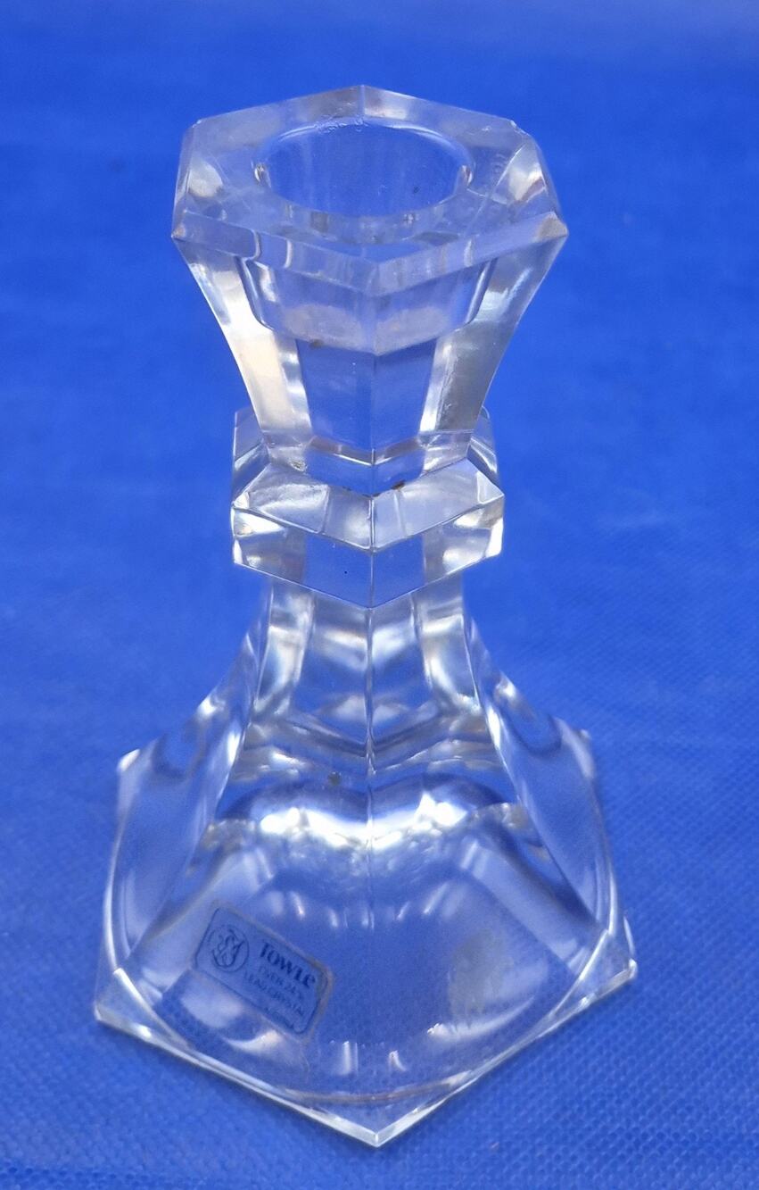 Vintage Towle Austrian Lead Crystal Hexagonal Candle Holder 5" Tall